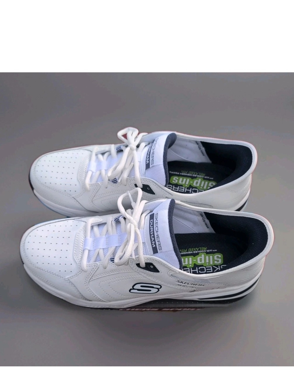 Skechers Sneakers Mens 13 White Blue Durham Delvor Slip Ins Relaxed Dad Shoes - Picture 3 of 14